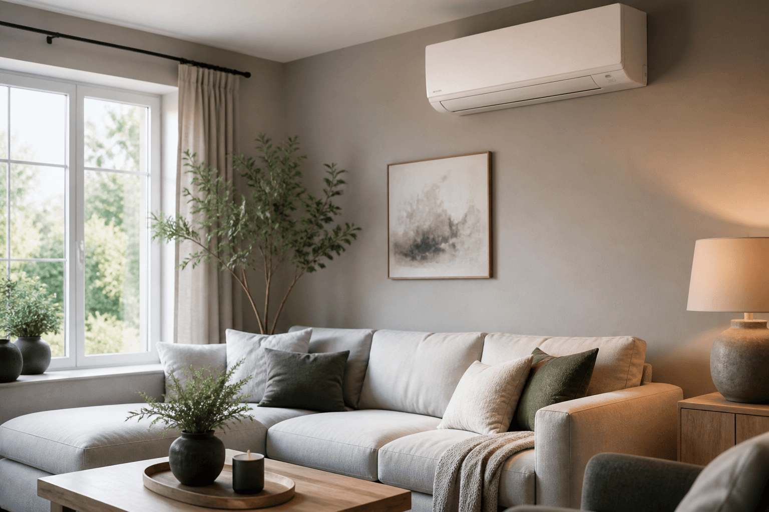Finished domestic air conditioning install in a living room