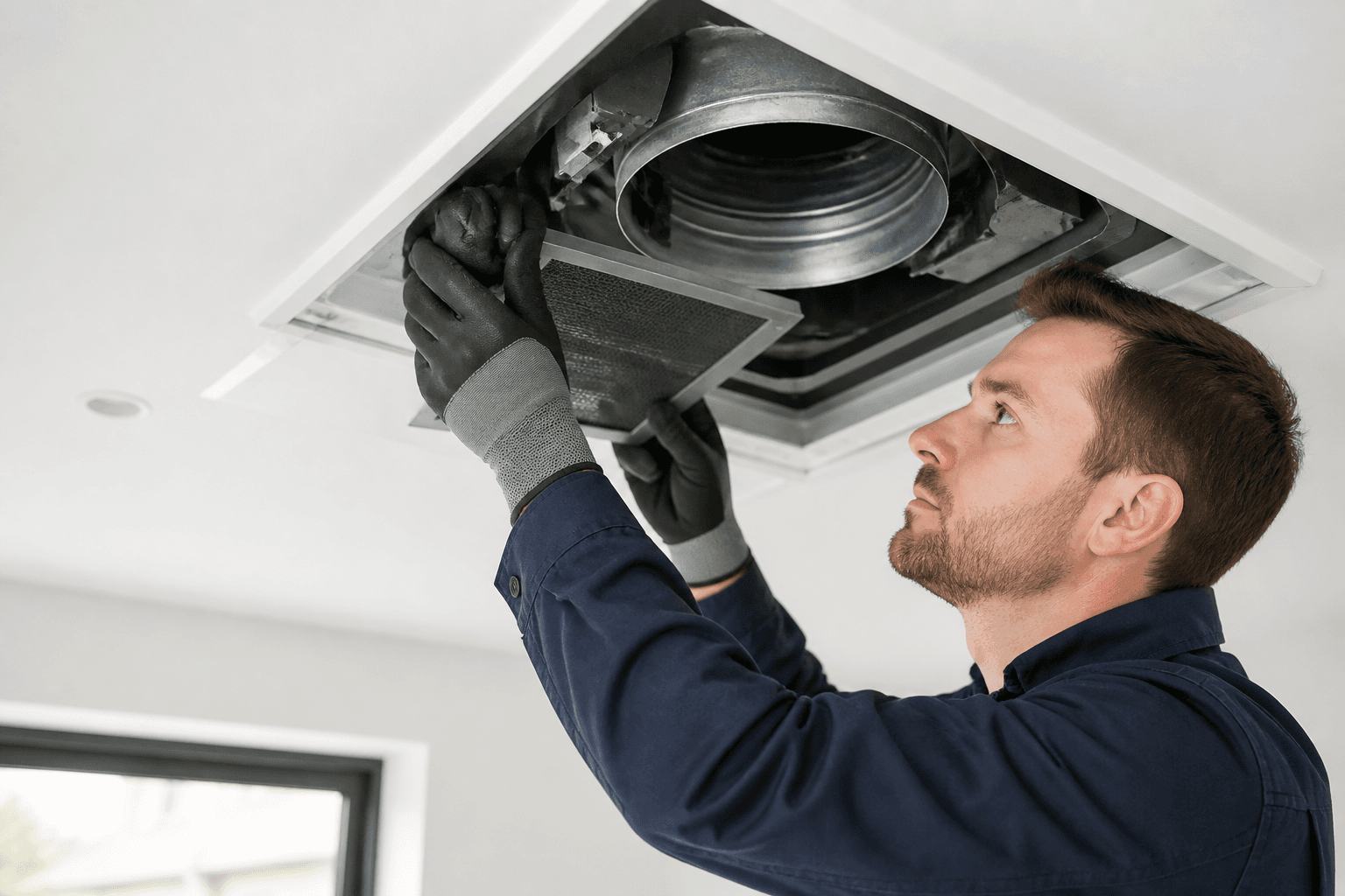 Ventilation engineer working on duct or extract ventilation