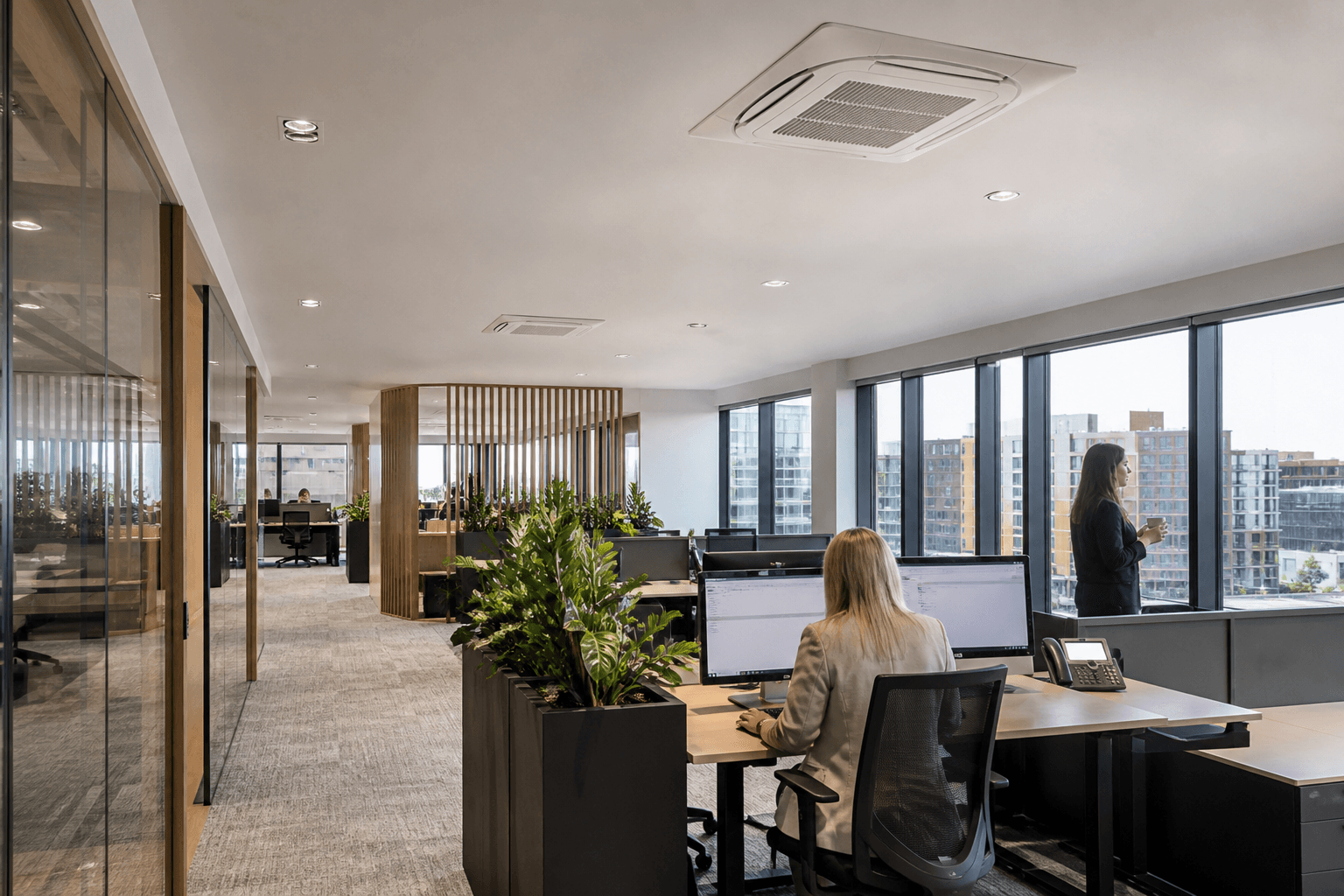 Modern office with discreet climate control units installed
