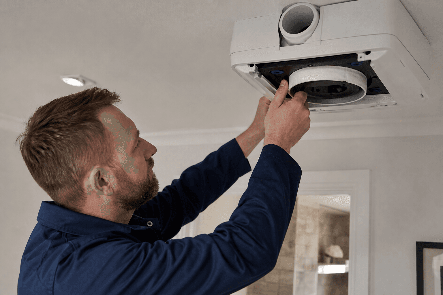 Engineer on a ventilation maintenance visit