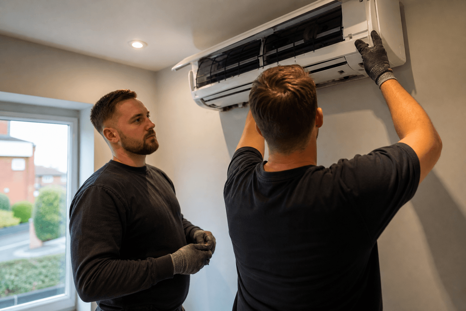 HVAC team installing an air conditioning unit
