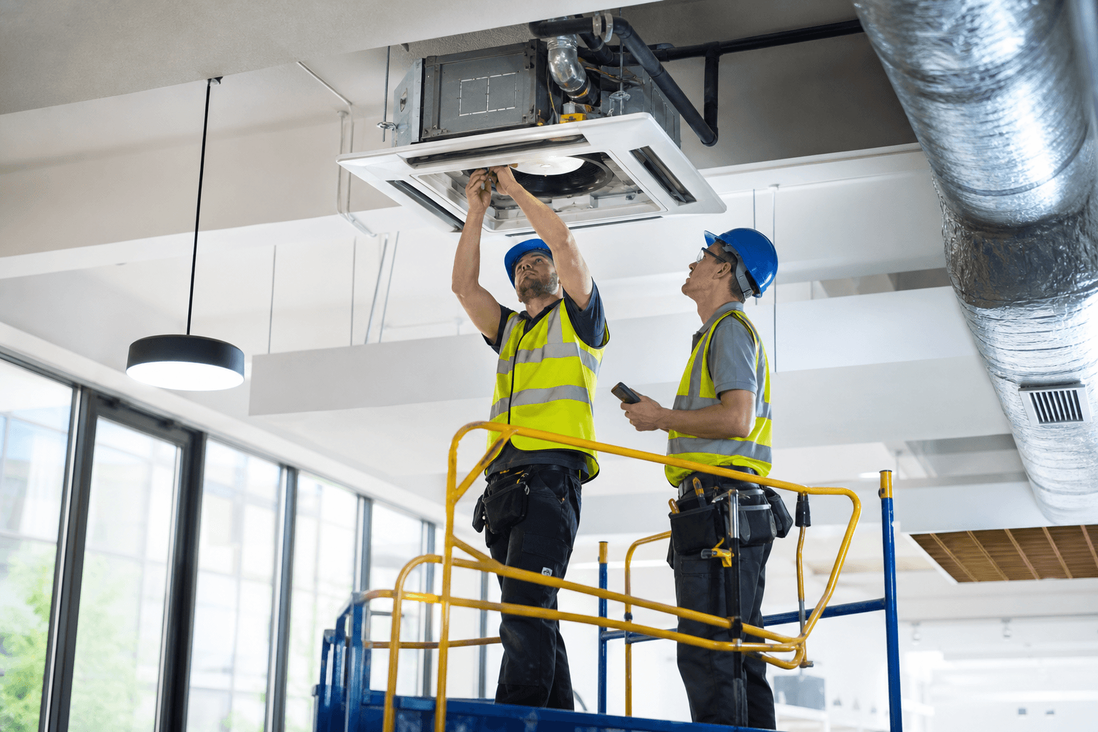 Commercial HVAC heating and cooling installation in progress