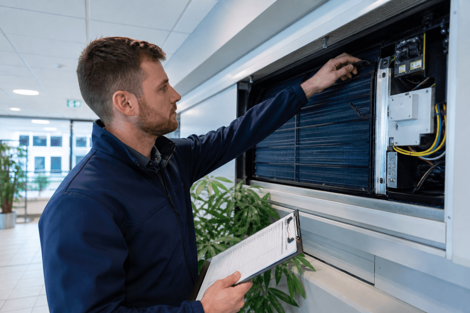 Checklist and tools during a commercial air conditioning service visit