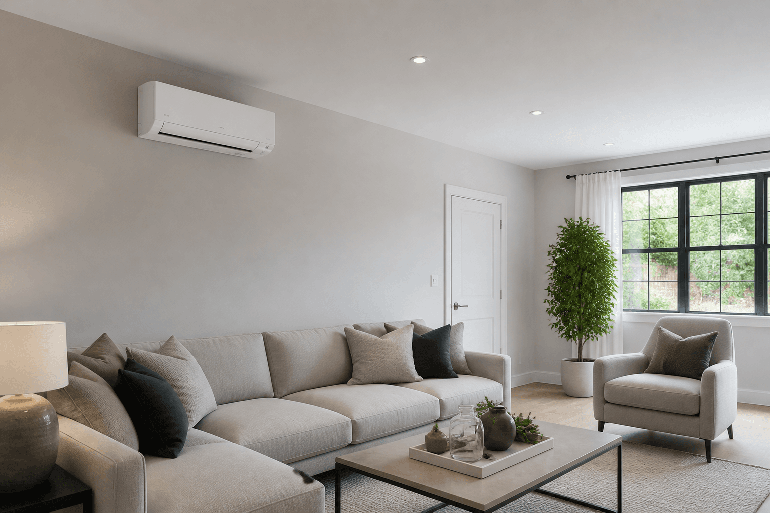 Finished multi-split air conditioning install in a living room